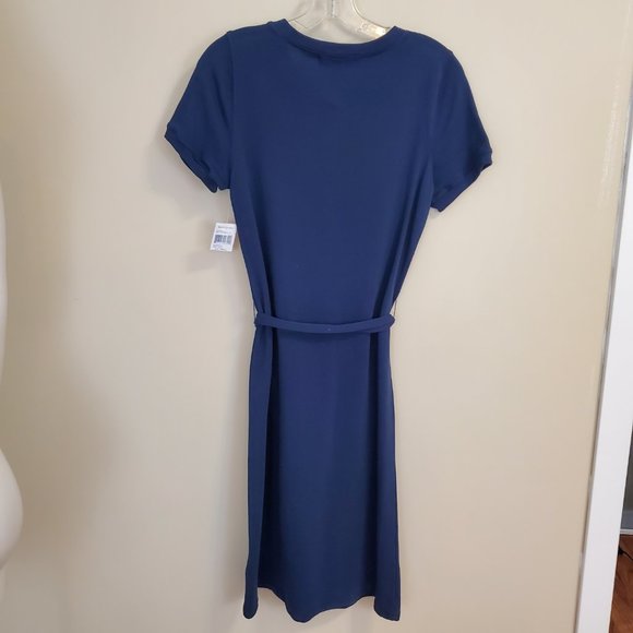NWT Lauren Ralph Lauren Navy Blue Knit Cotton Dress w/ Belt Office Preppy Size S - Picture 11 of 13